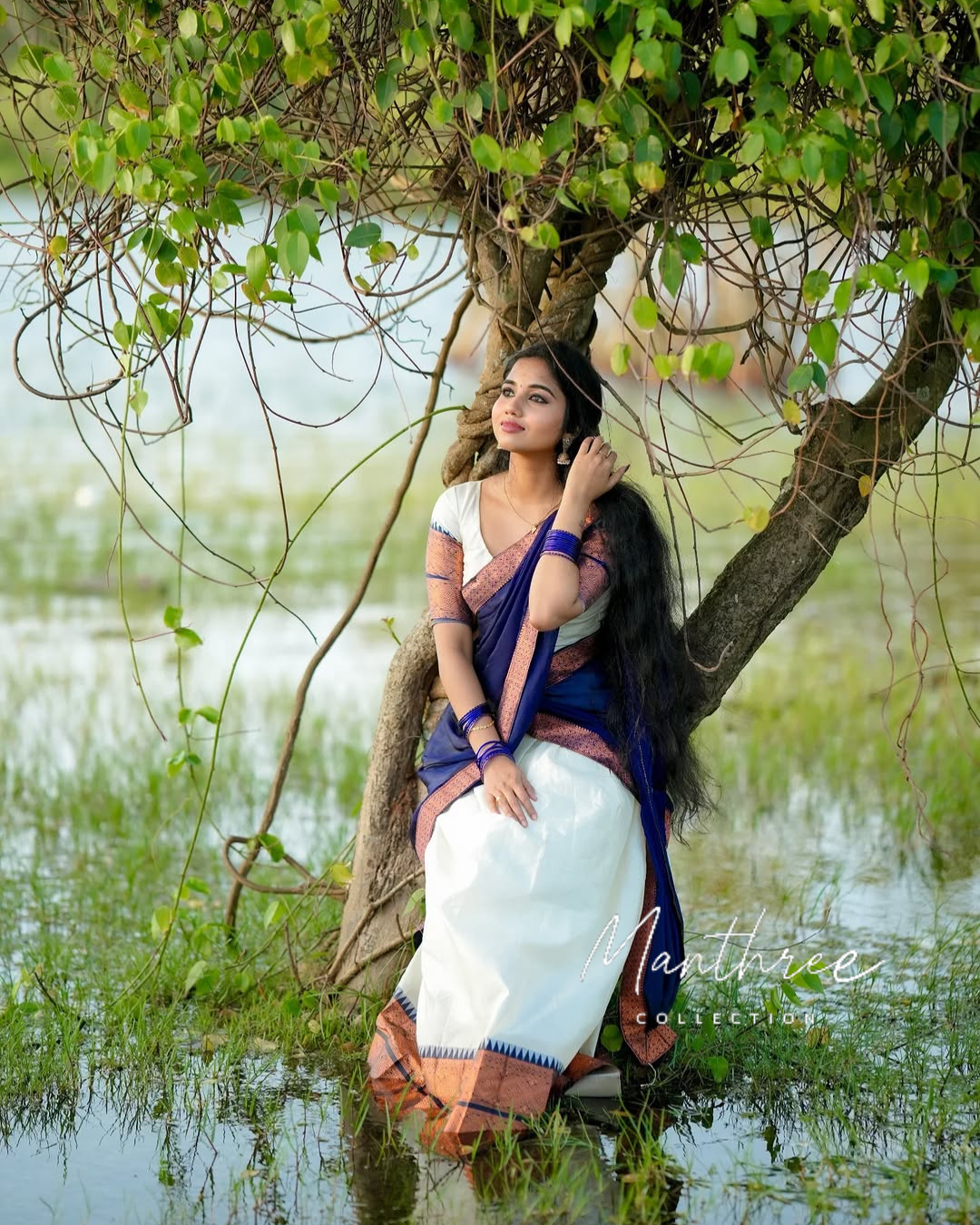 Blue & white Half saree
