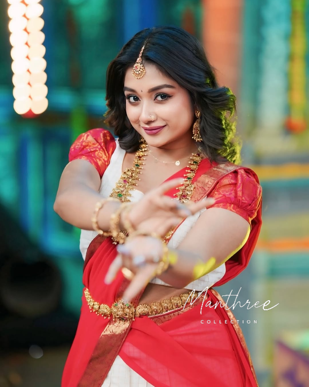 Red & white Half saree