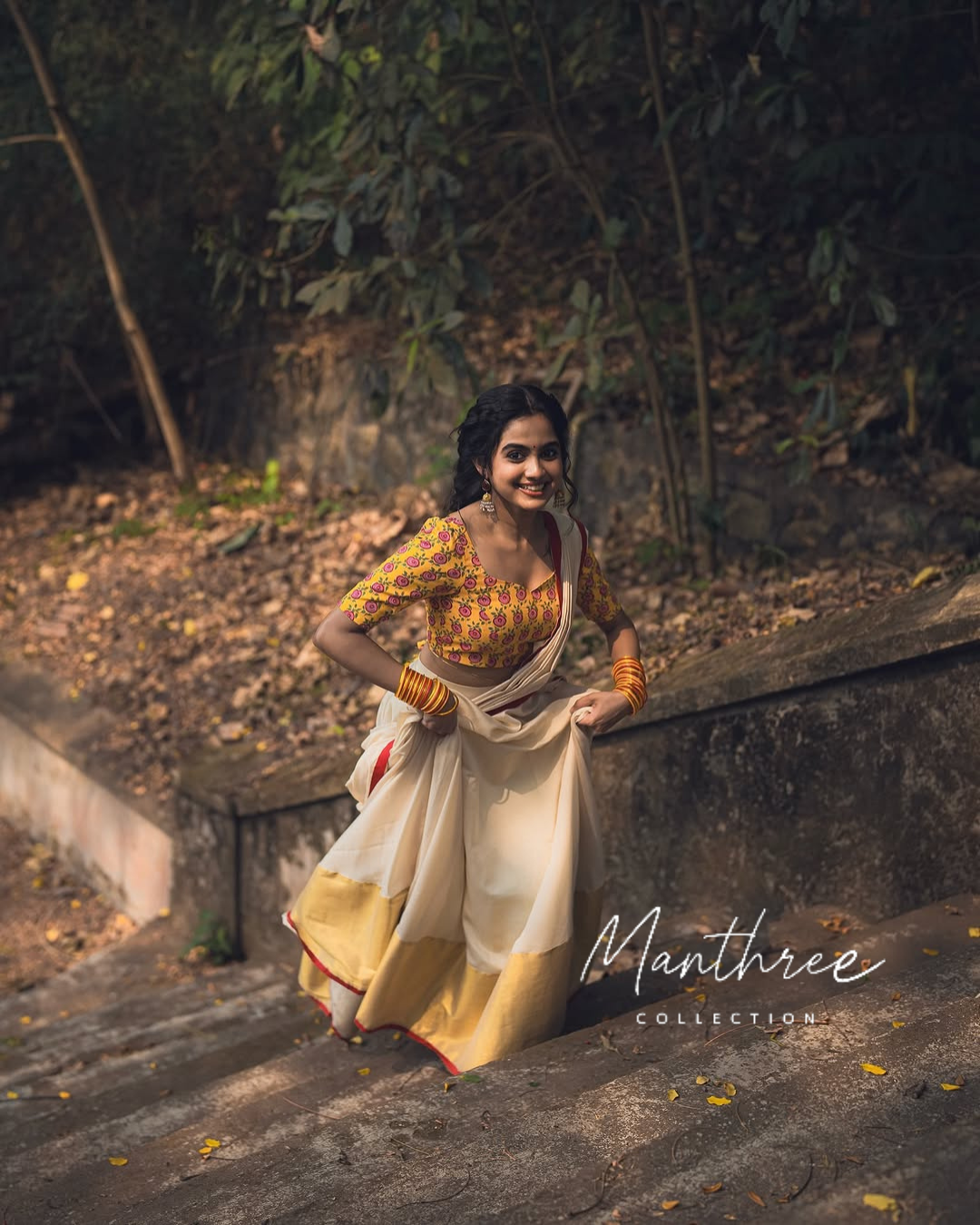 White & yellow blouse Half saree