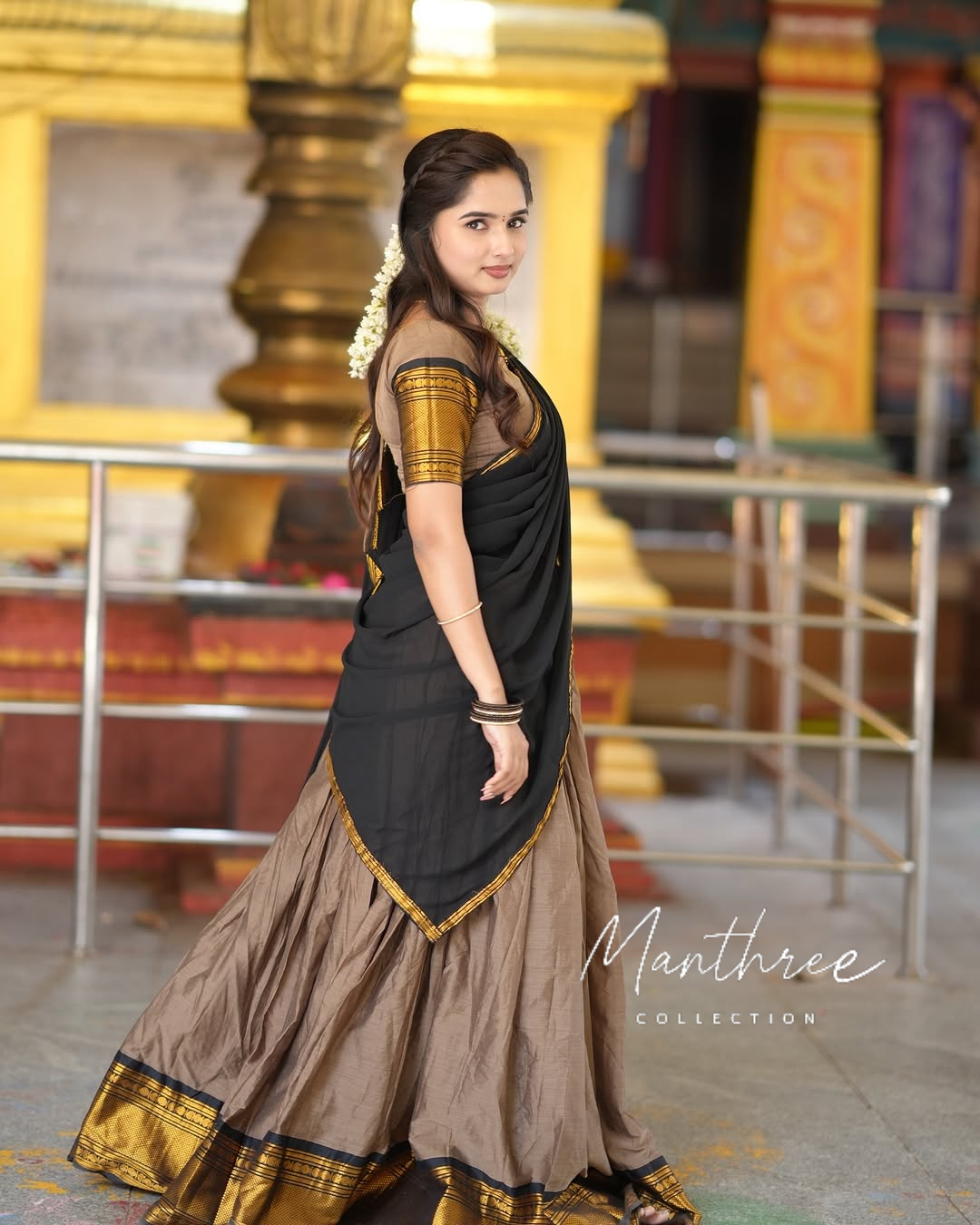 Prathusa black grey half saree