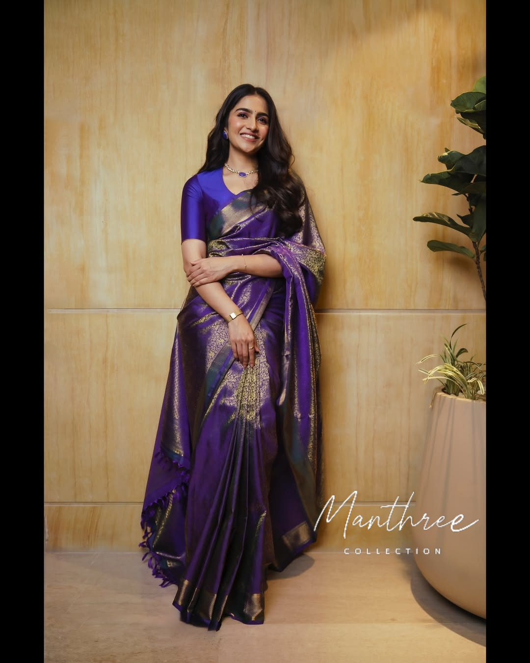 Rukmini vasanth in violet silk saree
