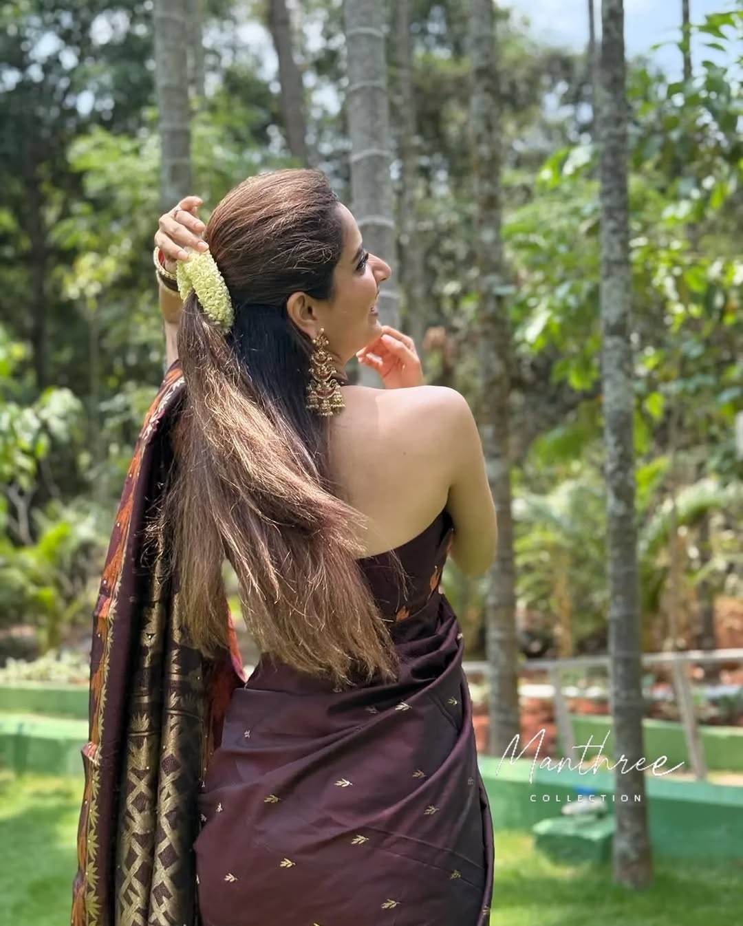 Ashika rangnath brown kanjivaram silk saree