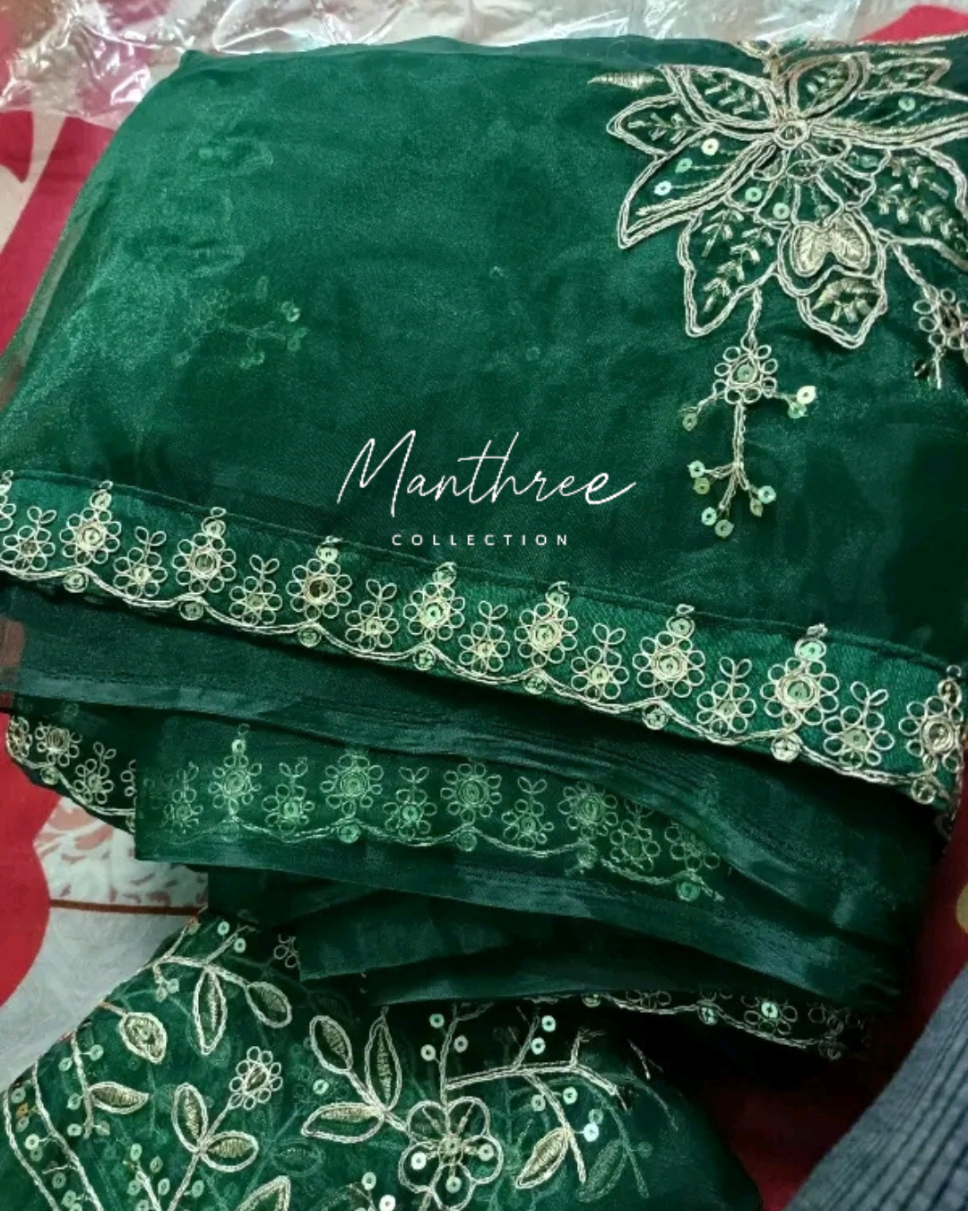 Rashmika in green embroidery sarees