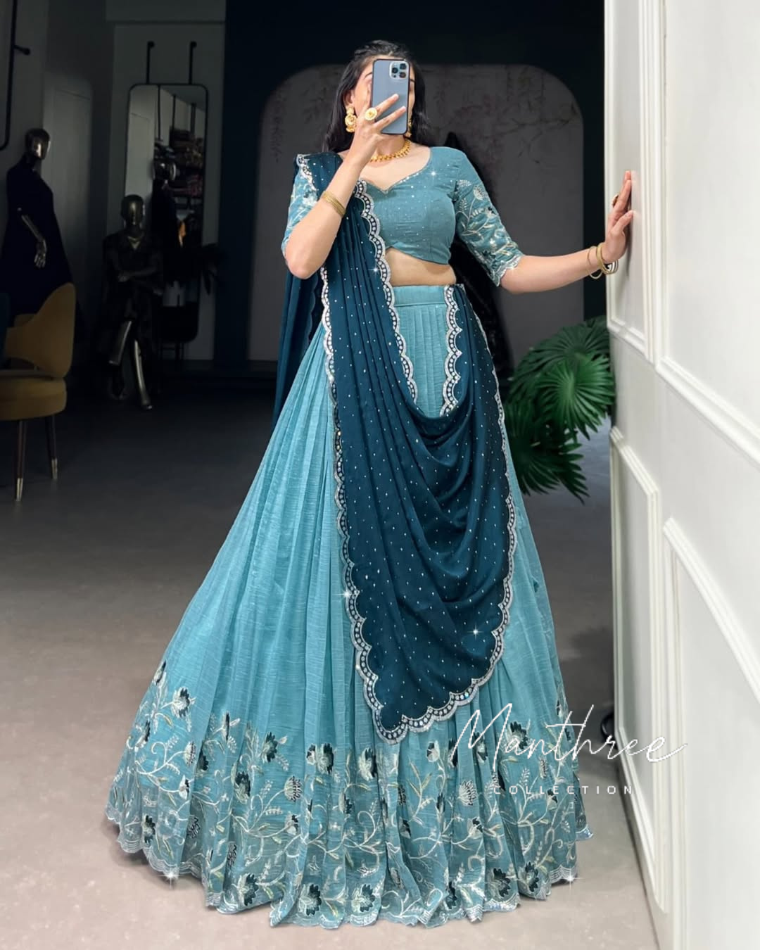Indian Bridal Lehenga Choli With Sequins And Thread Embroidery Work