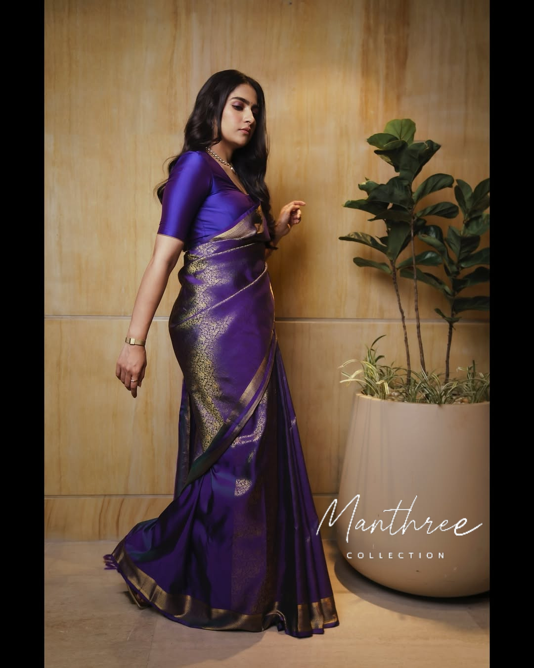 Rukmini vasanth in violet silk saree