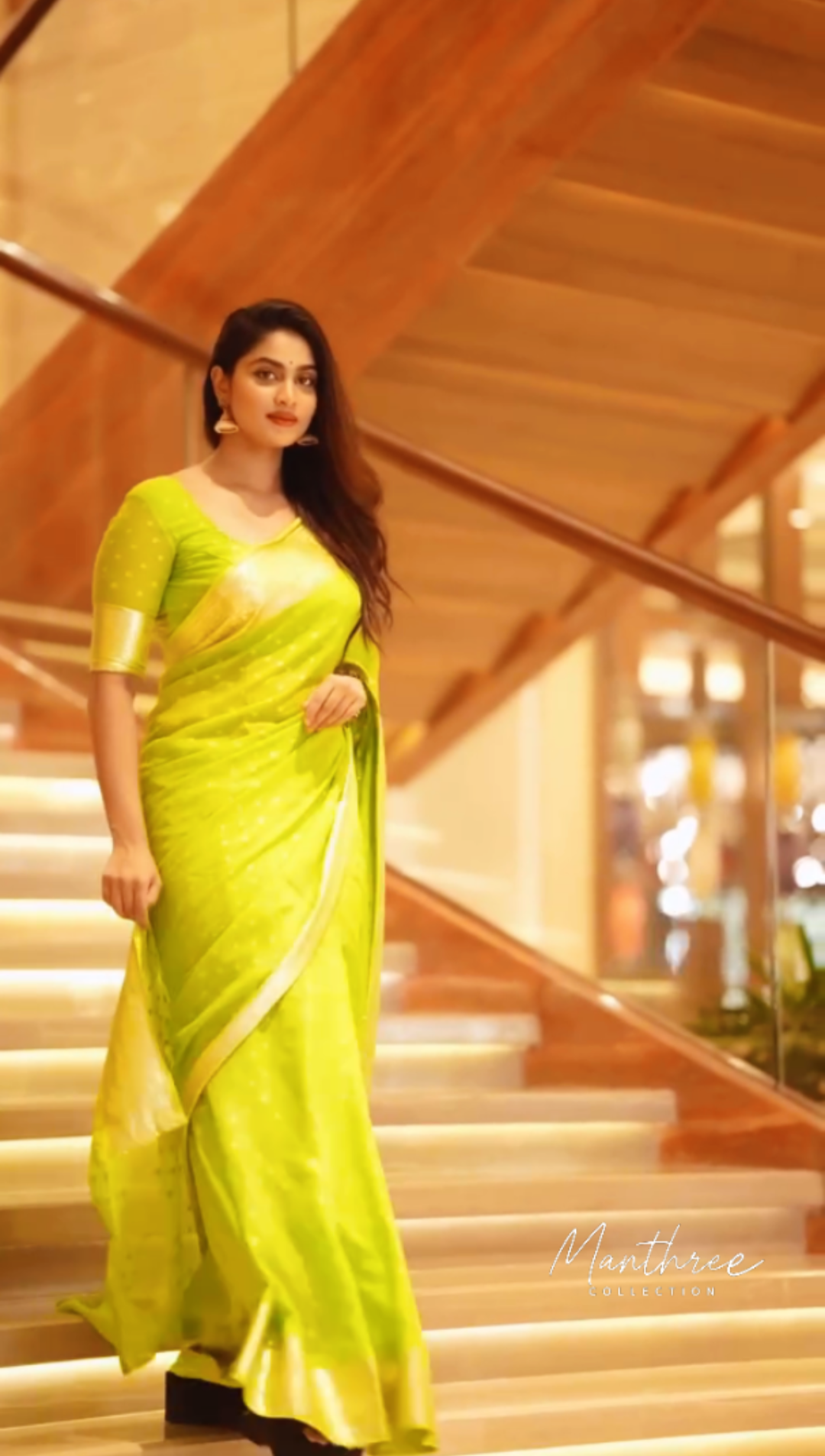Shivani in parrot green saree