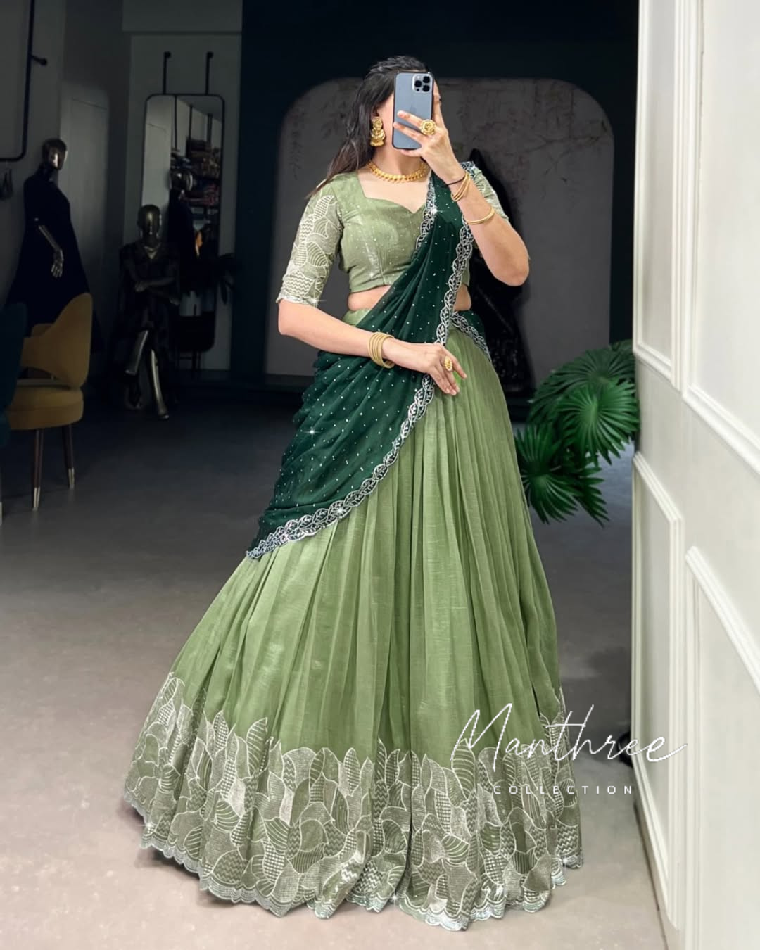 Indian Bridal Lehenga Choli With Sequins And Thread Embroidery Work