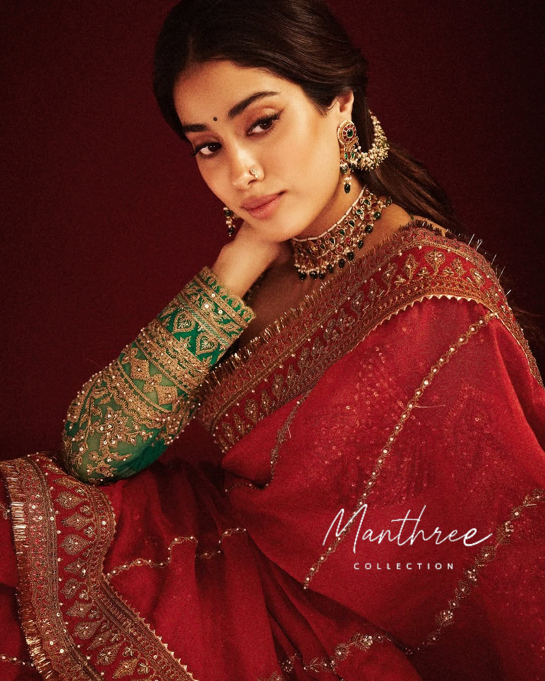 Janhvi Kapoor Premium Sindoori Red Saree