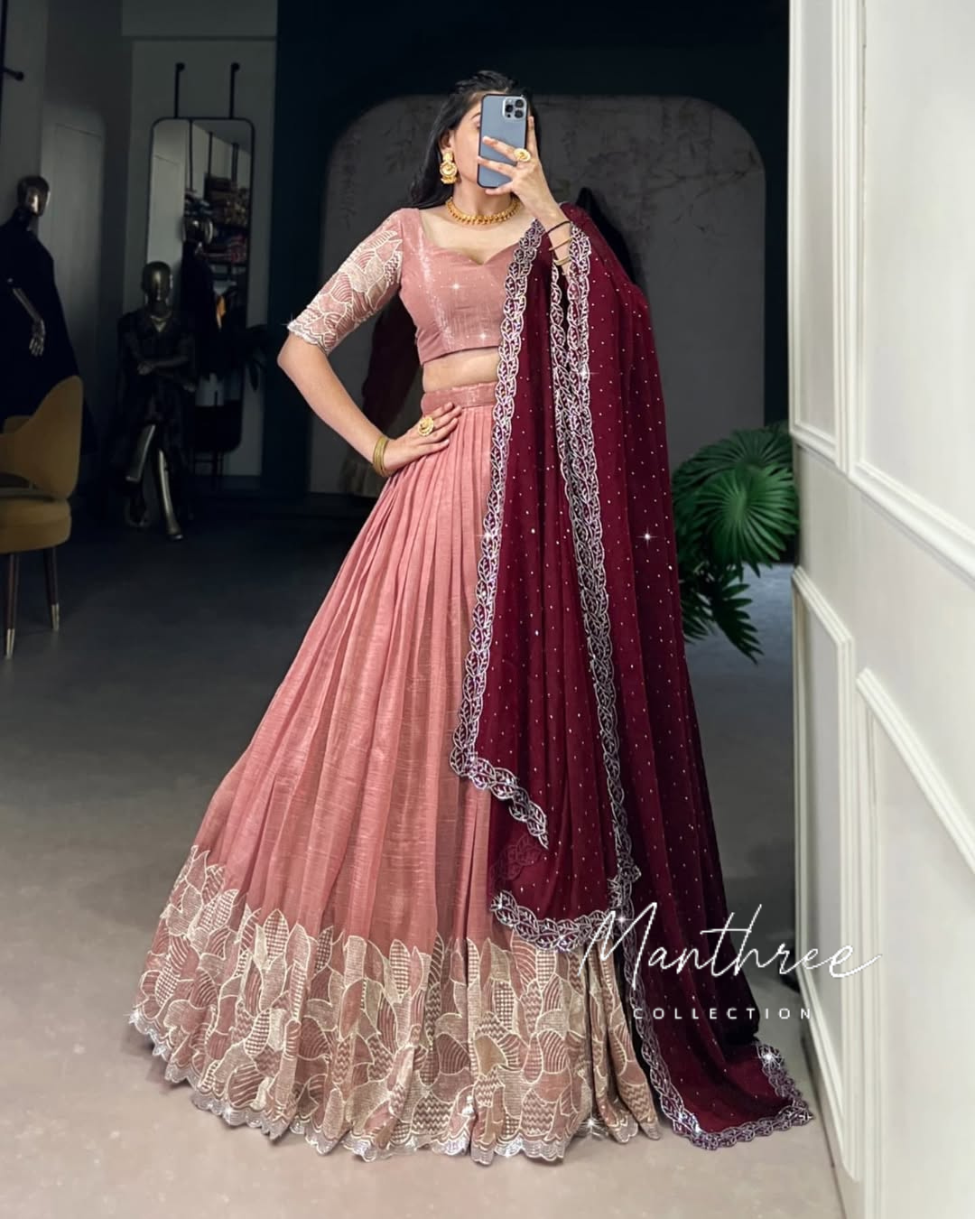 Indian Bridal Lehenga Choli With Sequins And Thread Embroidery Work