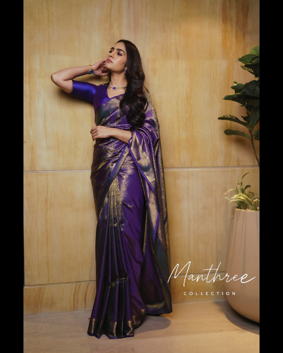 Rukmini vasanth in violet silk saree