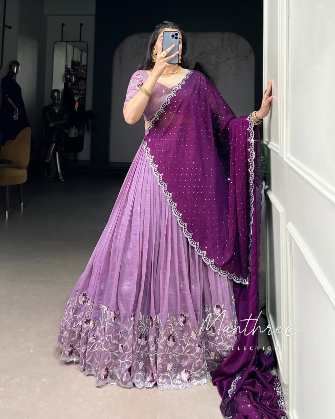 Indian Bridal Lehenga Choli With Sequins And Thread Embroidery Work