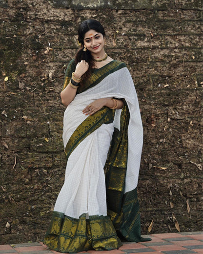 Green border onam saree