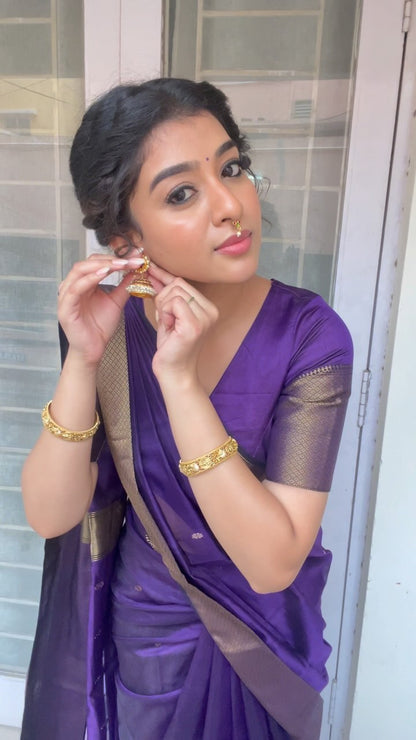 Purple kanjeevaram linen cotton silk saree