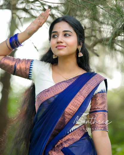 Blue & white Half saree