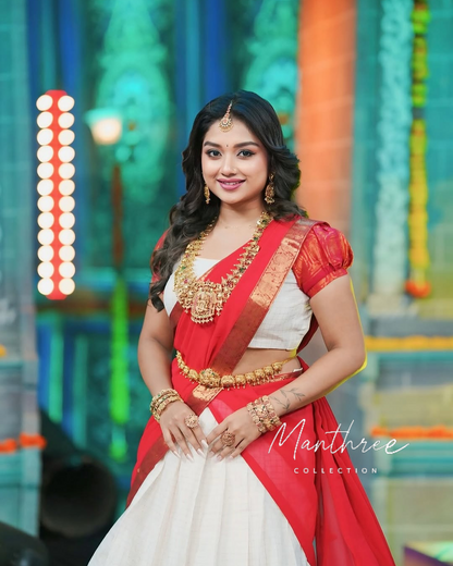 Red & white Half saree