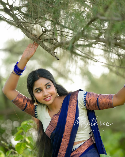 Blue & white Half saree