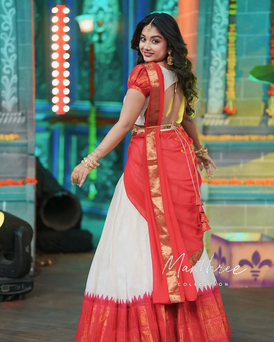 Red & white Half saree