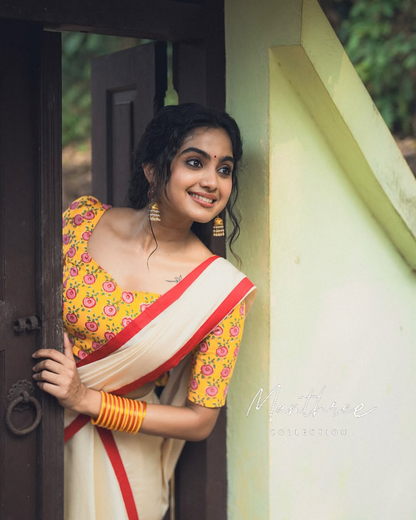 White & yellow blouse Half saree