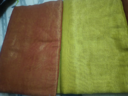 Yellow pink tissue silk saree