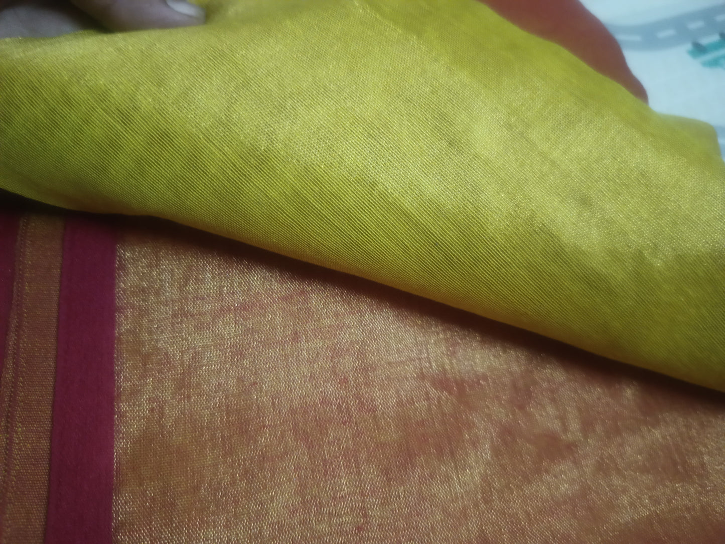 Yellow pink tissue silk saree