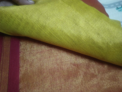 Yellow pink tissue silk saree