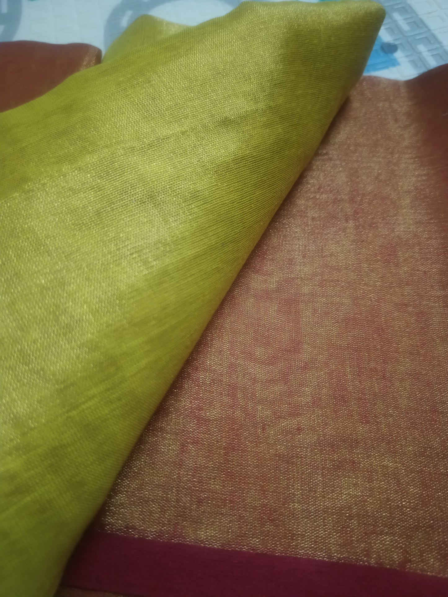 Yellow pink tissue silk saree