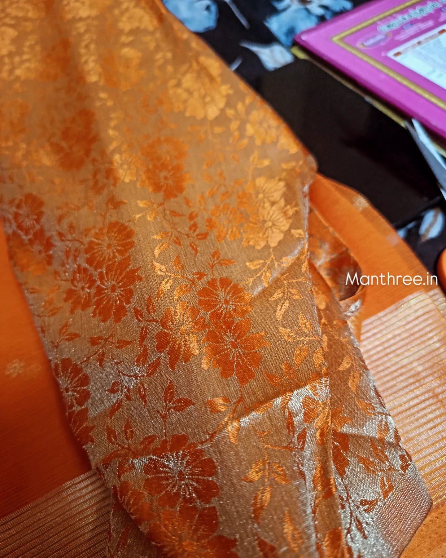 Trending celebrity orange designer saree
