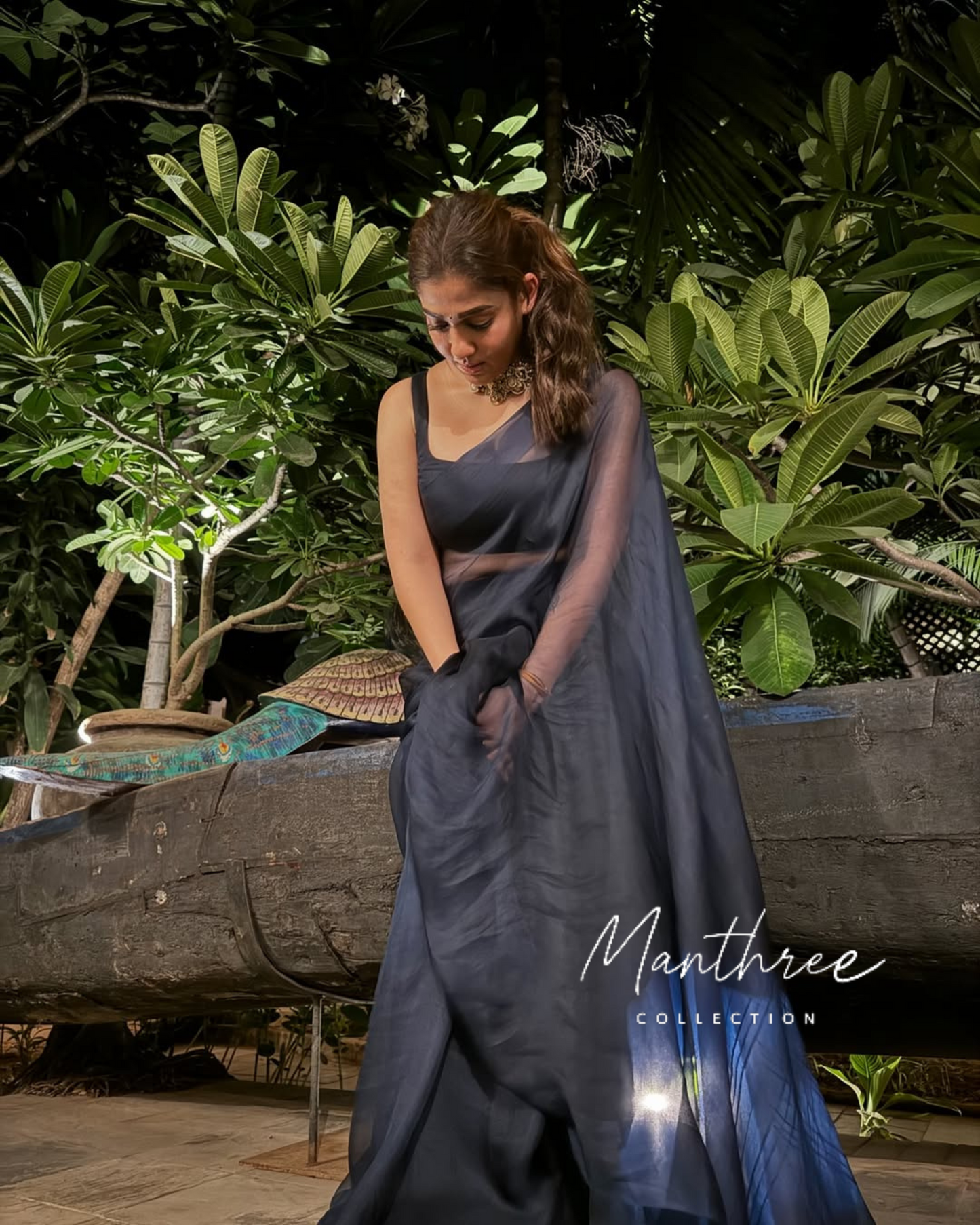 Nayanthara black georgette saree
