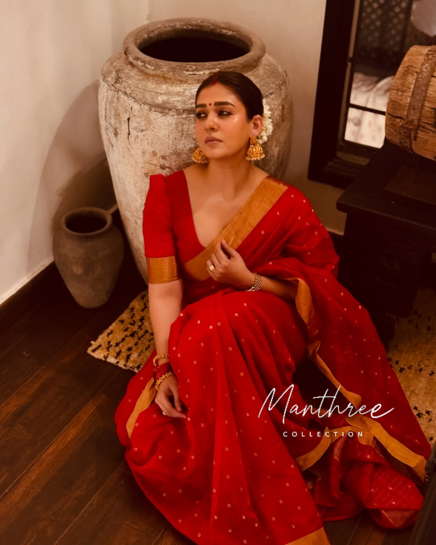 Nayanthara red kanjeevaram soft silk saree