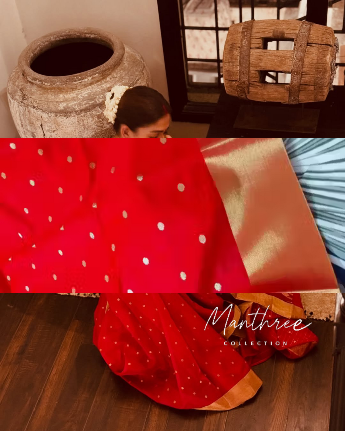 Nayanthara red kanjeevaram soft silk saree