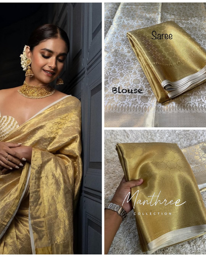 keerthy suresh gold tissue silk saree