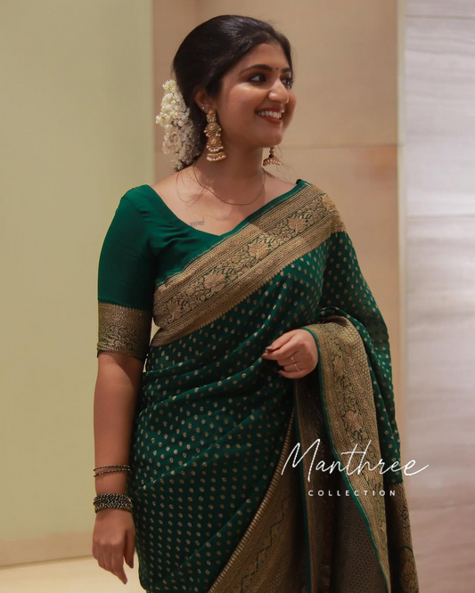 Green Banarasi silk saree