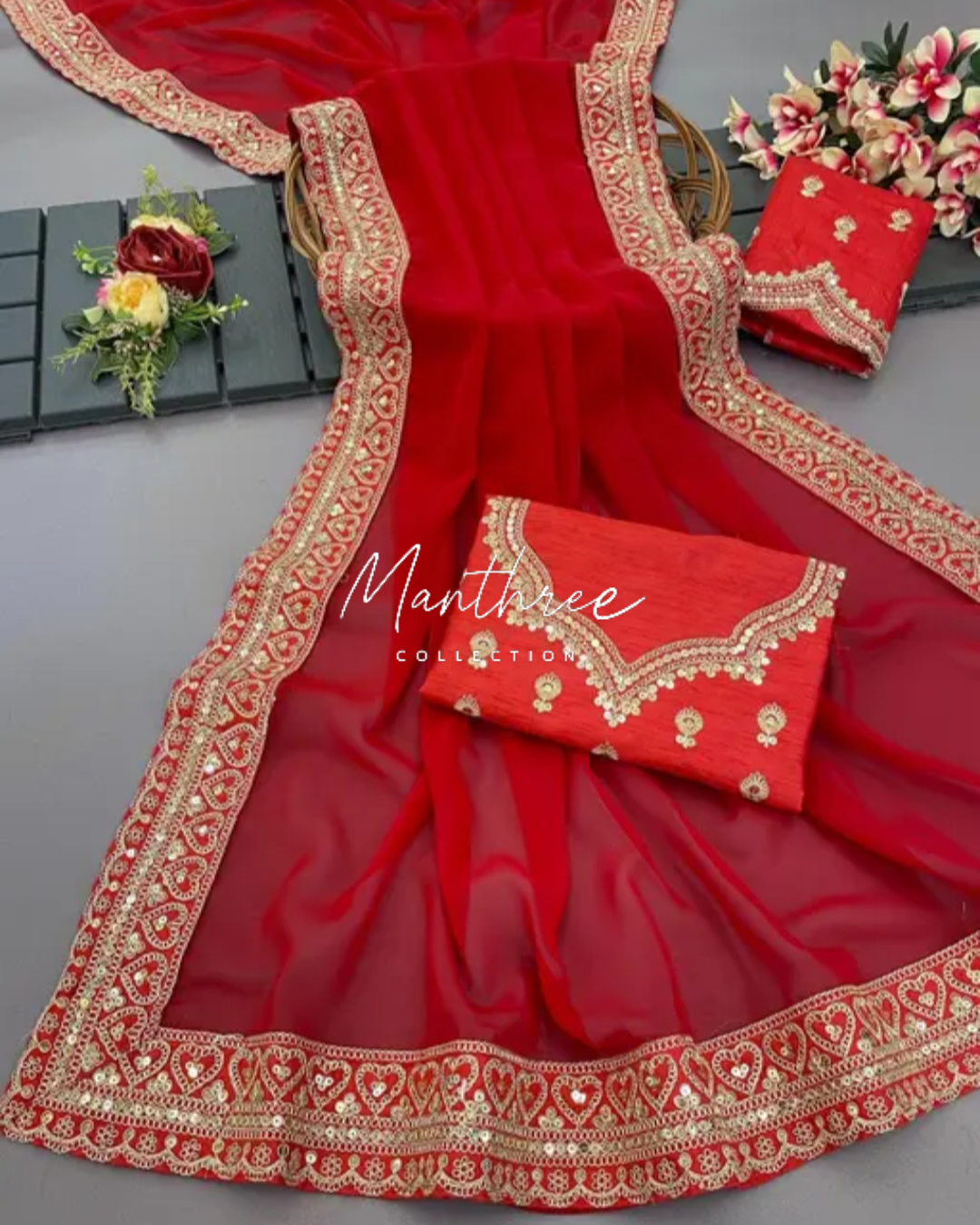 Suhana Khan red designer saree