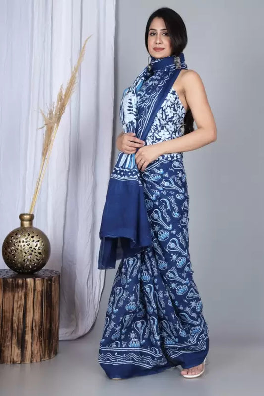 Polka Print Daily Wear Pure Cotton Saree