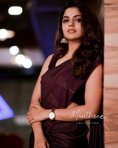 Nikhila vimal Purple silk saree