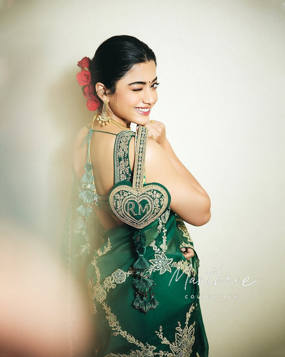 Rashmika in green embroidery sarees