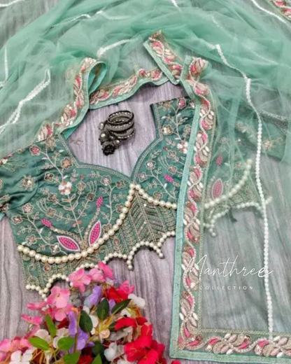 Designer Net Embellished Saree With Diamond Work Dori And sequence Work