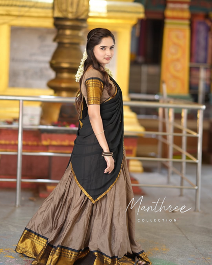 Prathusa black grey half saree