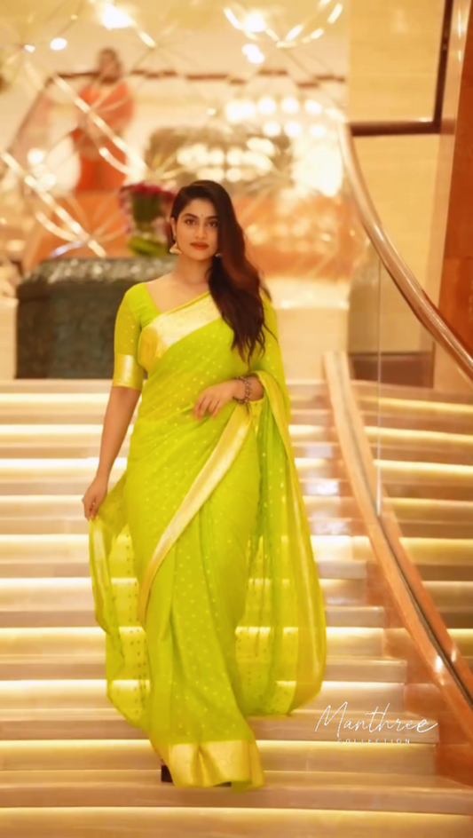Shivani in parrot green saree