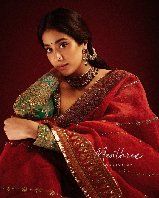 Janhvi Kapoor Premium Sindoori Red Saree