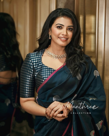 Beautiful peacock soft kanjeevaram silk