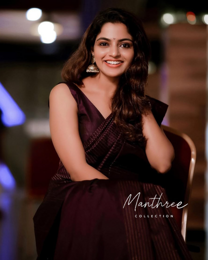 Nikhila vimal Purple silk saree