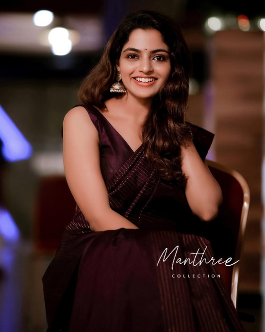 Nikhila vimal Purple silk saree
