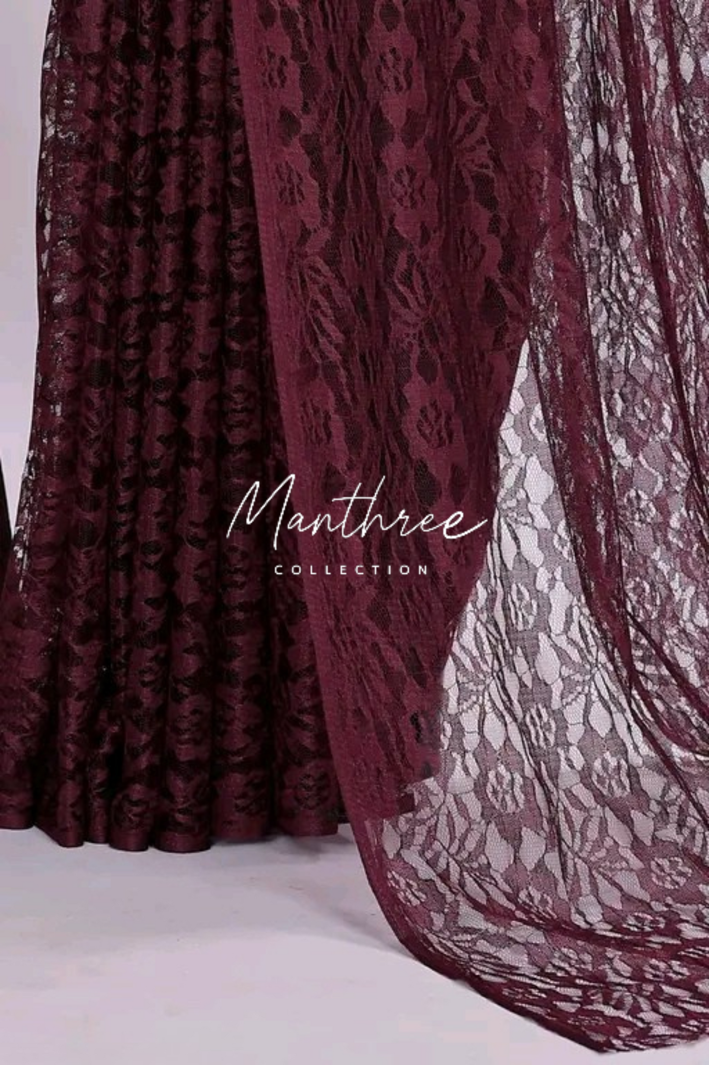 Red floral design netted saree