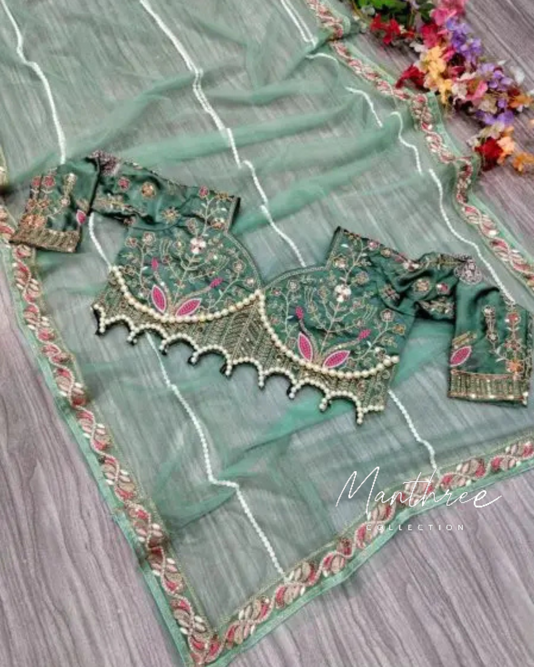 Designer Net Embellished Saree With Diamond Work Dori And sequence Work