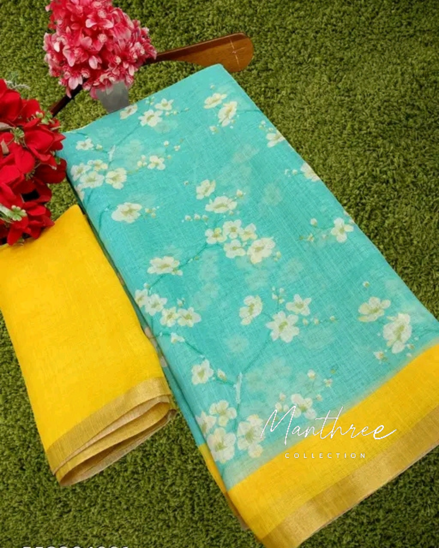 Yellow lilan cotton saree