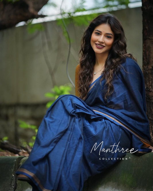 Blue handloom cotton saree