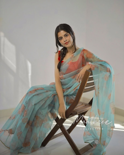 Sanjana ready to wear blue saree