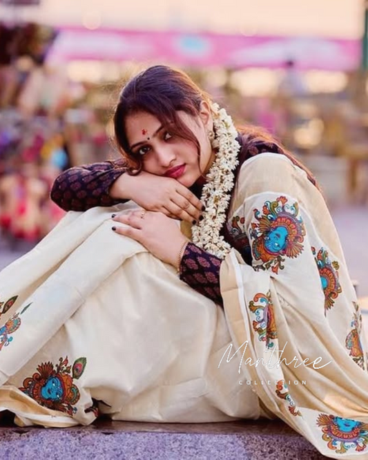 Krishna design onam saree