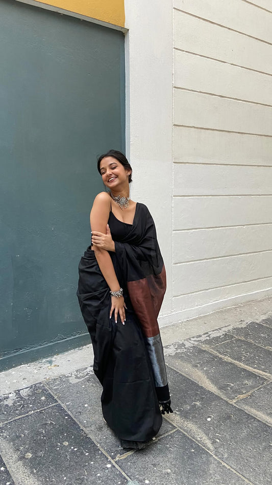 Black cotton silk saree